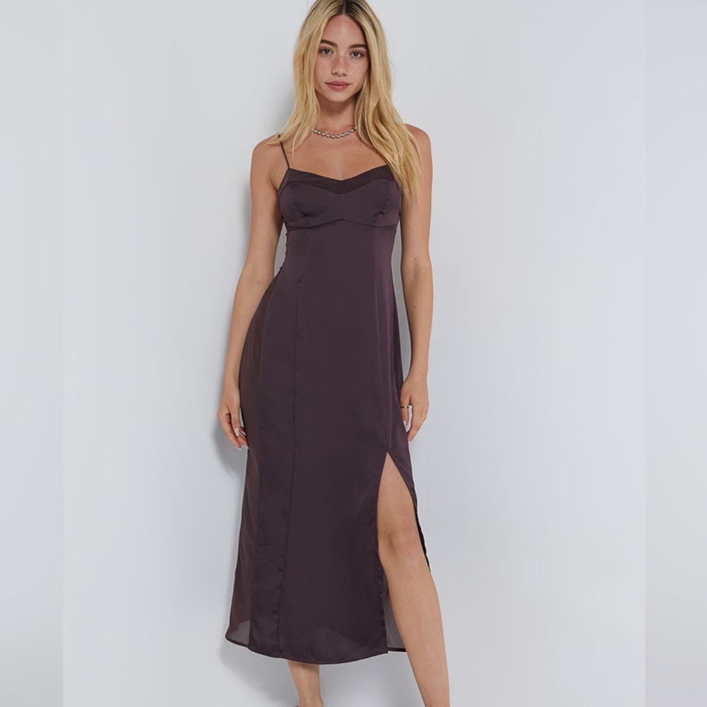 Free People Purple Satin Slip Dress with Cowl Neck